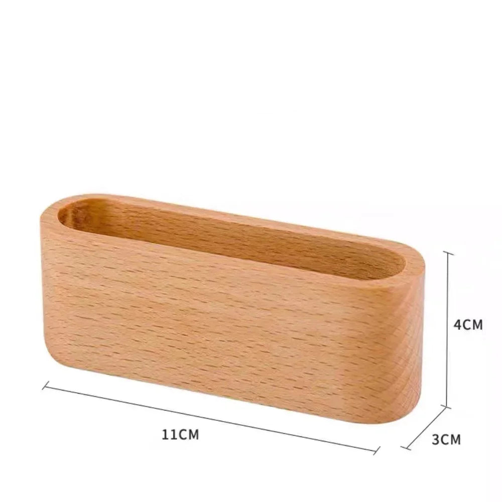 Wooden Business Card Holder Desk Organizer with Pen Slot