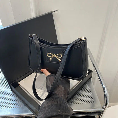 Women’s Bow Accent PU Leather Shoulder Bag