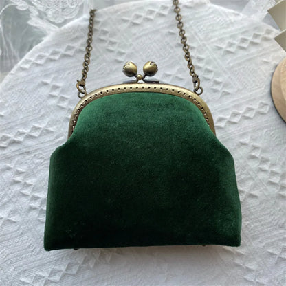 Vintage Green Velvet Pearl Clutch Bag