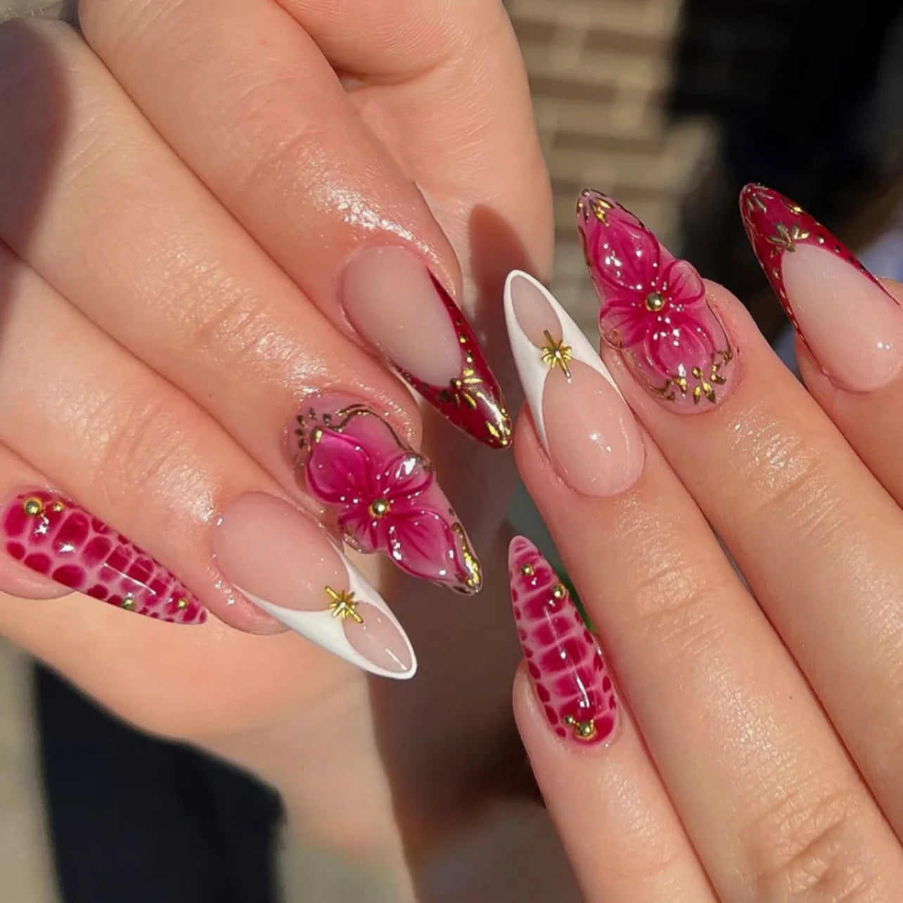 Long Almond Press On False Nails Set