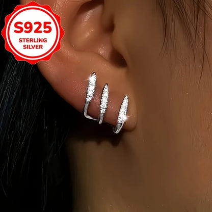 925 Sterling Silver Curved Stud Earrings Set