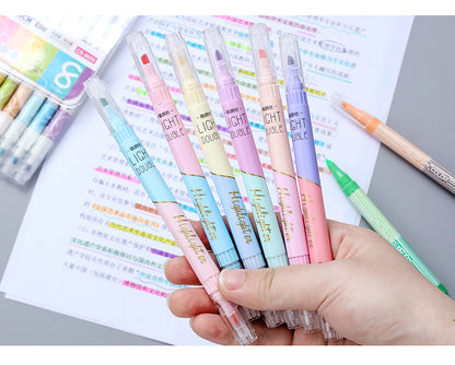 KissButy 6Pcs/Set Highlighter Pen Set Double headed