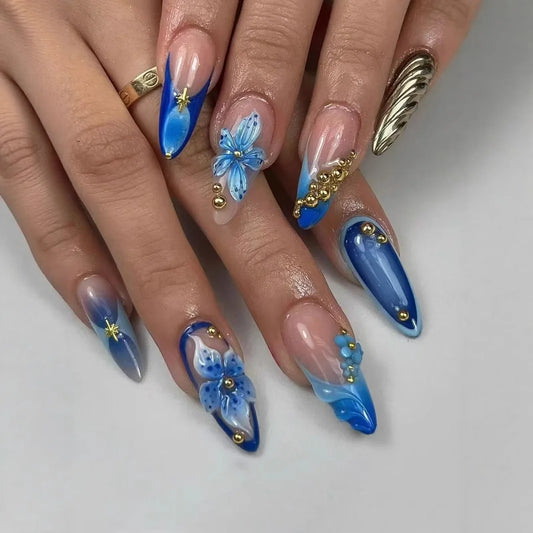 Long Almond Press On False Nails Set