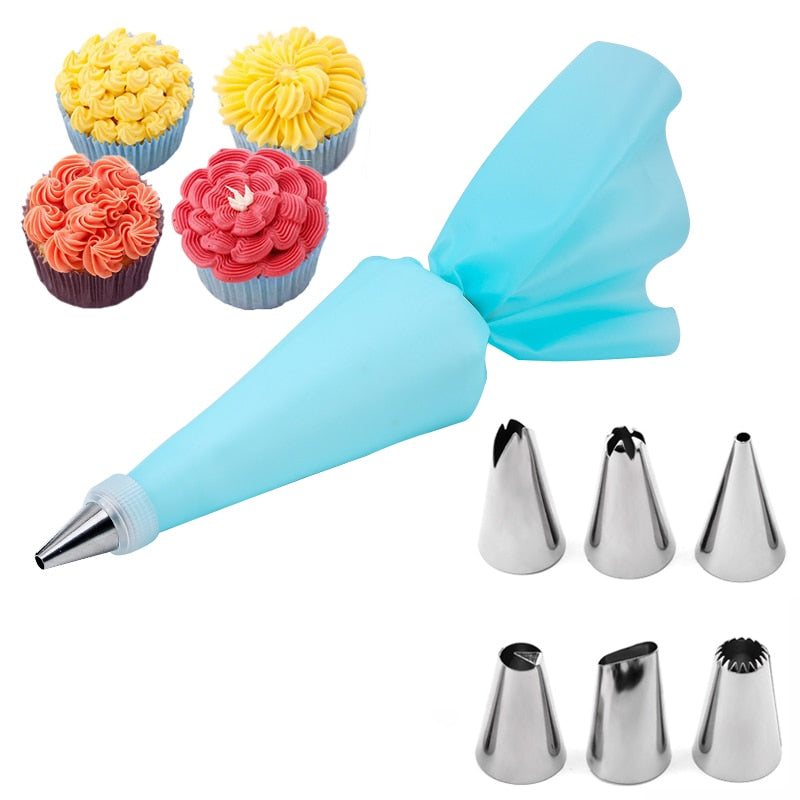 6-24 Pcs Set Pastry Bag and Stainless Steel Cake Nozzle