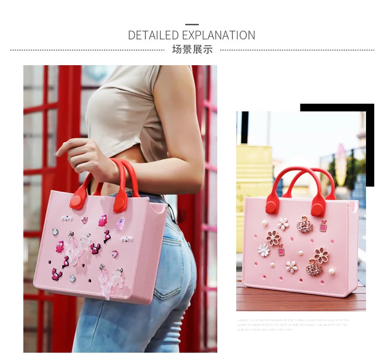 Waterproof EVA Tote Bag with Charm Holes
