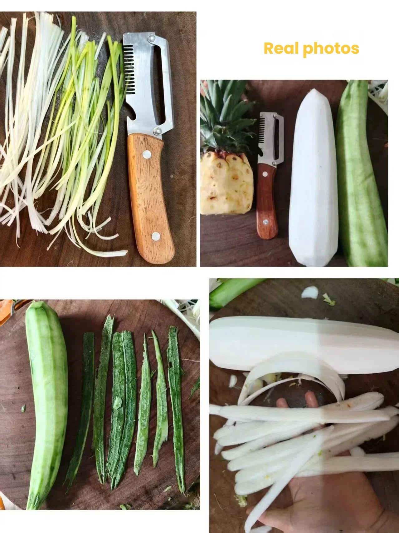 3-in-1 Stainless Steel Vegetable & Fruit Peeler with Oak Handle