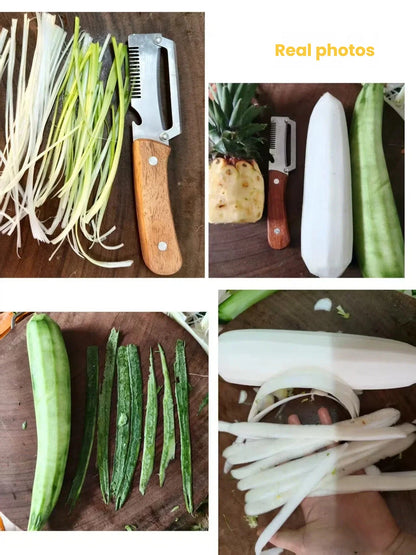 3-in-1 Stainless Steel Vegetable & Fruit Peeler with Oak Handle