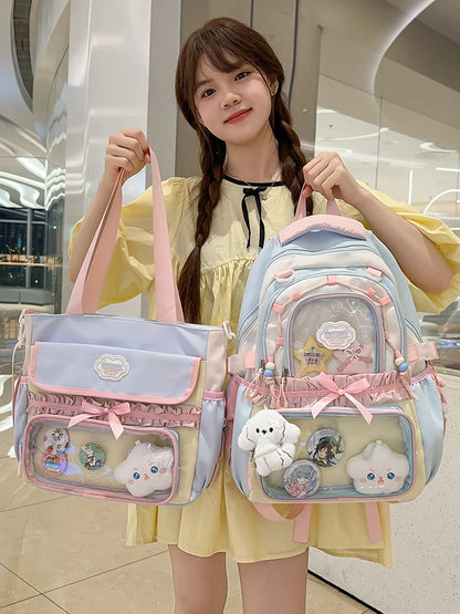Large Capacity Girls School Backpack Set