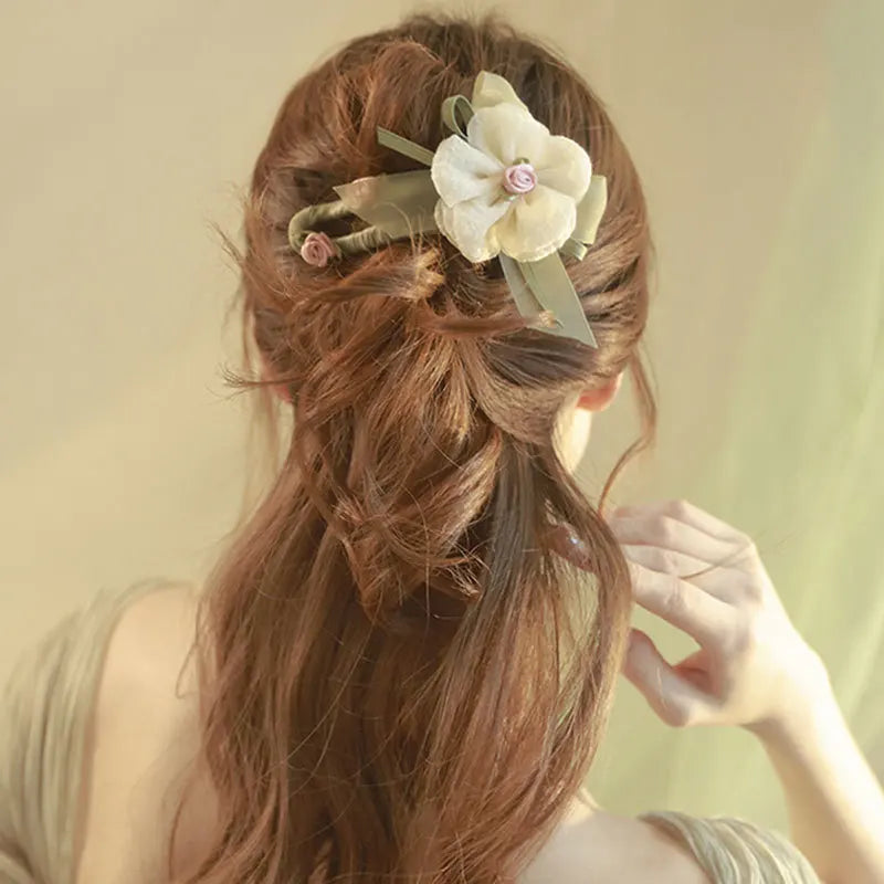 Floral Chiffon Ribbon Hair Barrette