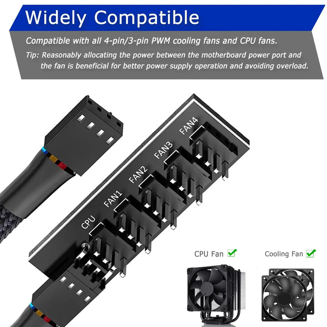 1-to-5 PWM Fan Hub Splitter Cable for PC Cooling
