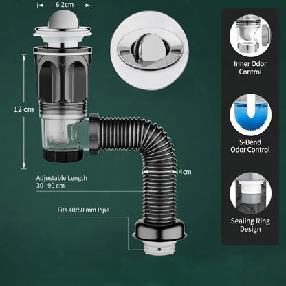 Kitchen & Bathroom Sink Drain Kit with Flexible Hose