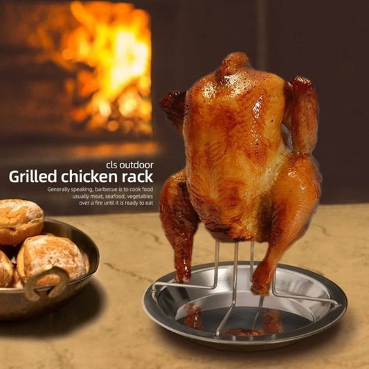 Stainless Steel Chicken Roasting Grill Stand with Bowl