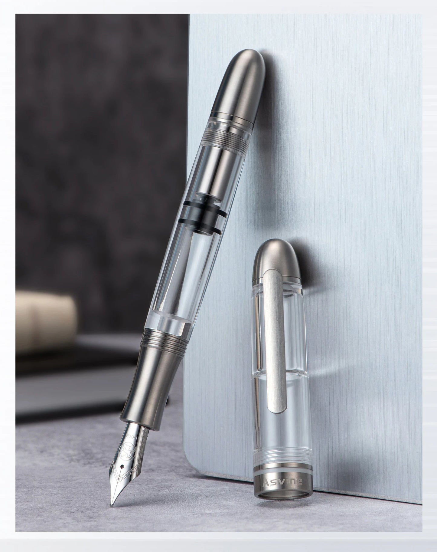 Premium Piston Fill Fountain Pen – Titanium & Acrylic