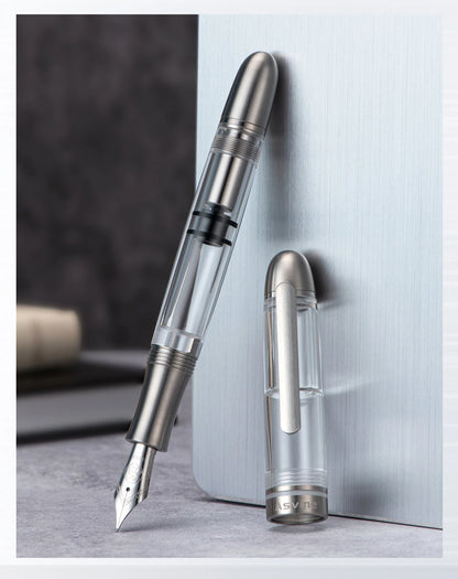 Premium Piston Fill Fountain Pen – Titanium & Acrylic