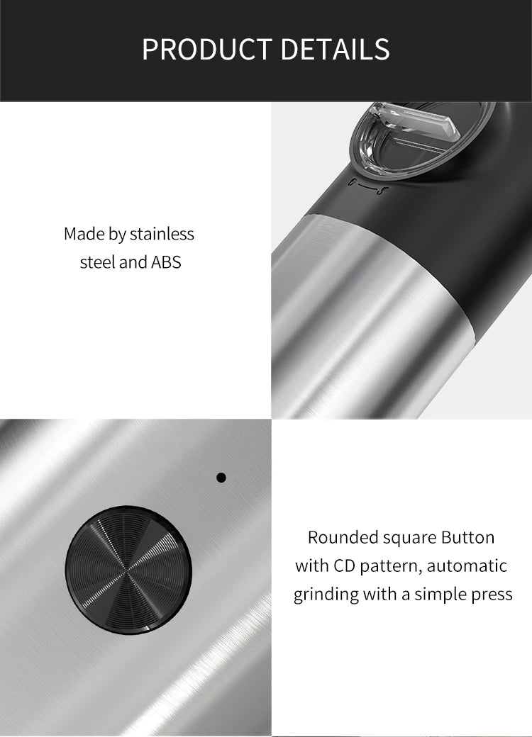 Electric Stainless Steel Spice Grinder with LED Light & Charging Base