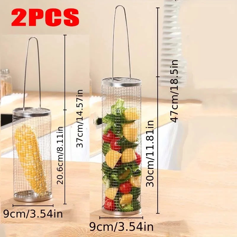 Stainless Steel Rolling BBQ Grill Basket
