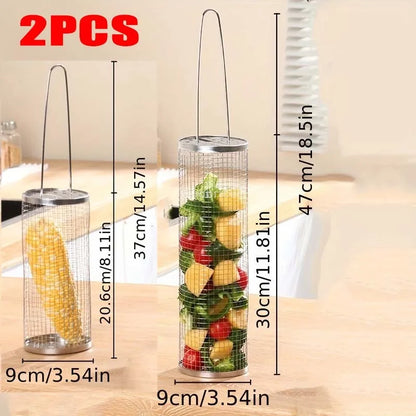 Stainless Steel Rolling BBQ Grill Basket