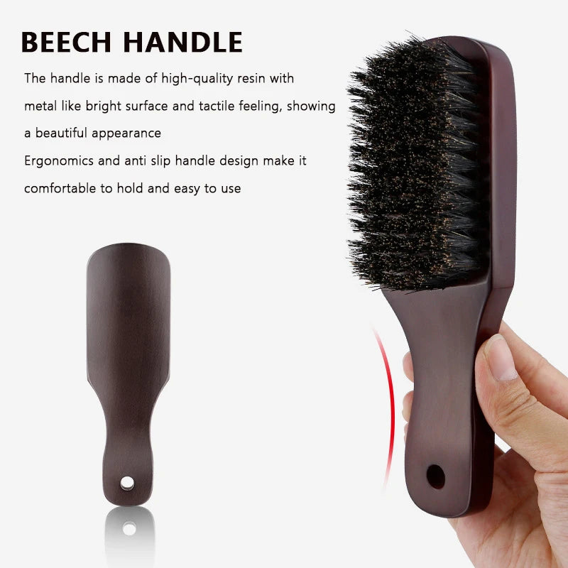 Wood Handle Boar Bristle Hair & Beard Brush