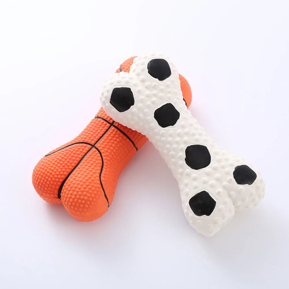 Dog Toy Set with Squeaky Bone & Basketball