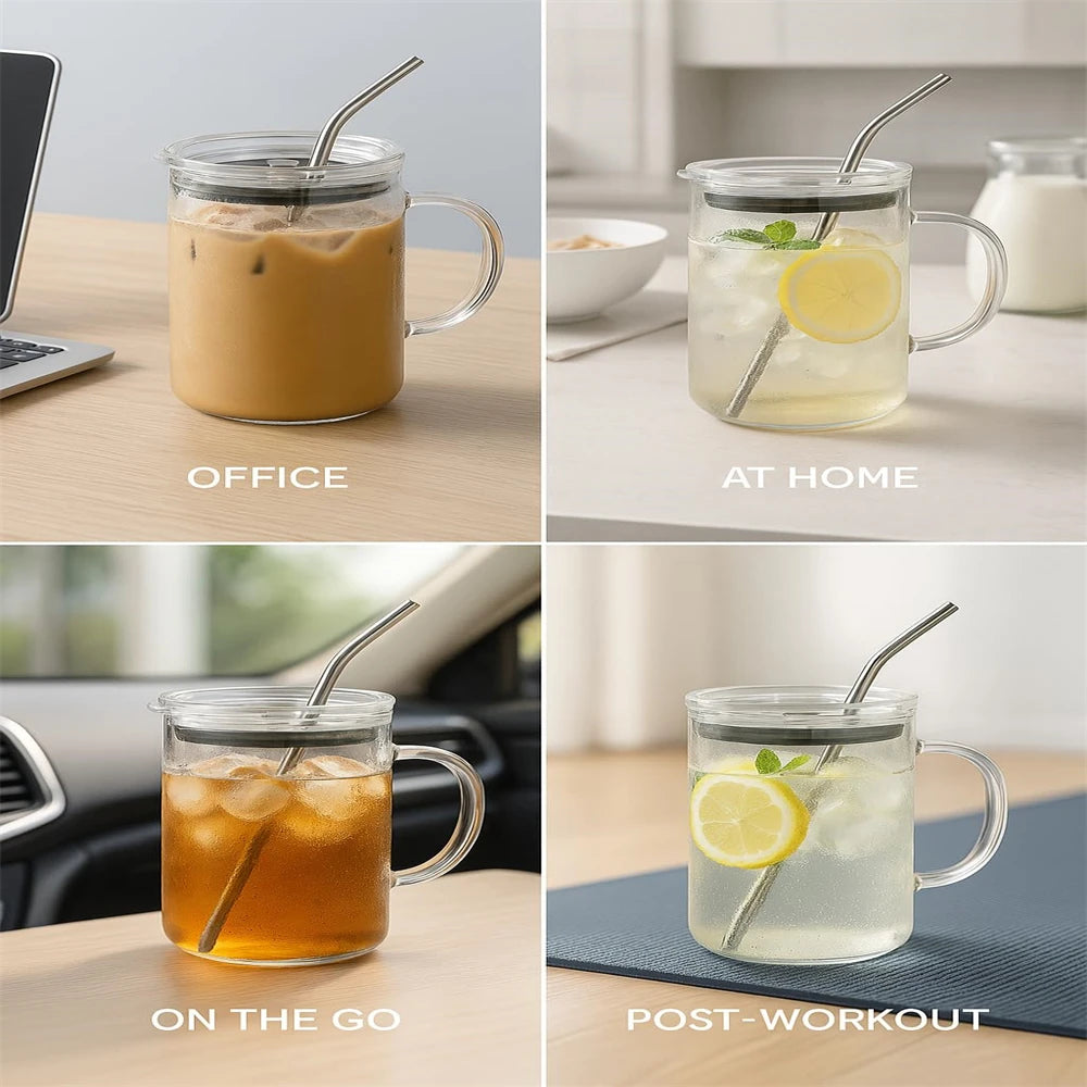 1000ml Glass Tumbler with Straw & Lid