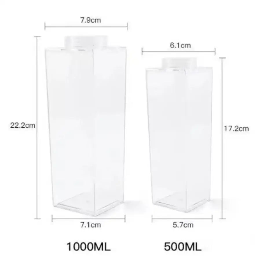 500/1000ml Transparent Milk Box Style Water Cup with Lid