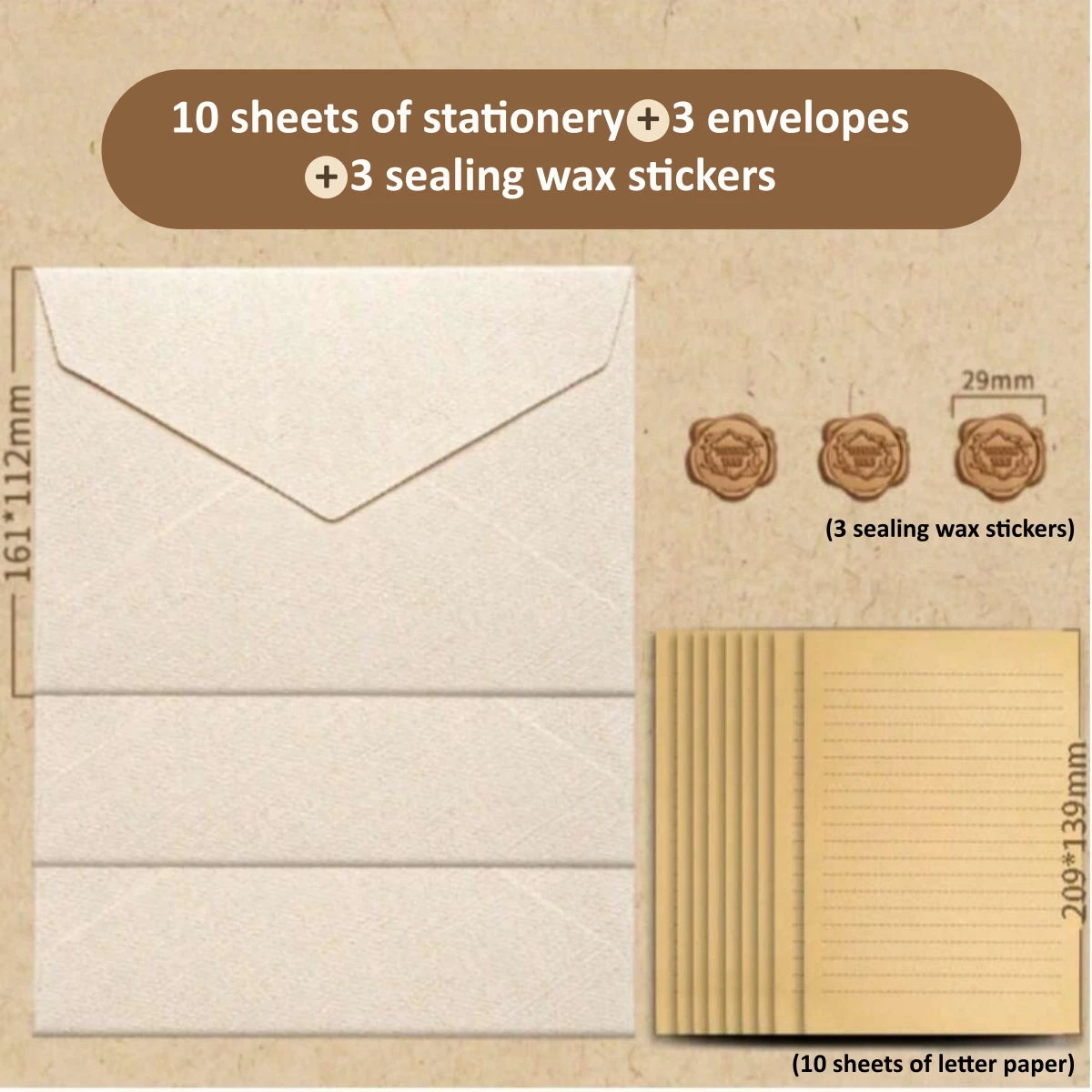 Kraft Paper Envelopes & Letter Sheets with Wax Seal Stickers