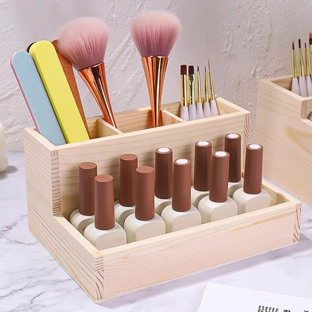 Wooden Multi-Compartment Makeup Organizer Box