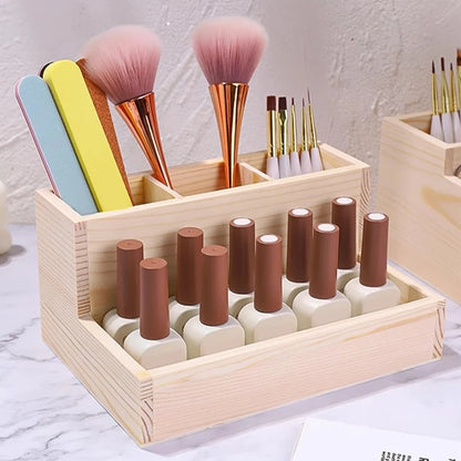 Wooden Multi-Compartment Makeup Organizer Box