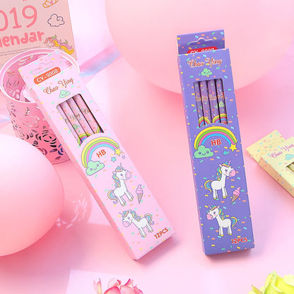 12Pcs/Set Cute Kawaii Cartoon Unicorn Drawing Pencil