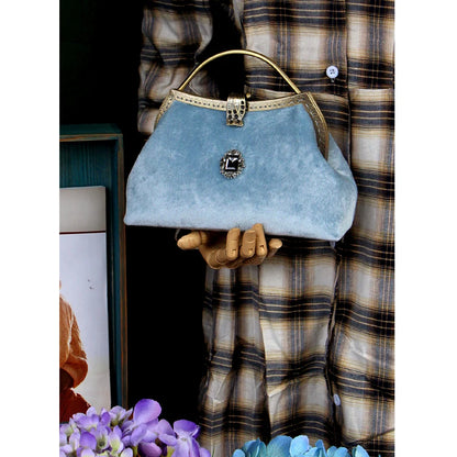 Vintage Aqua Velvet Clasp Evening Clutch Bag