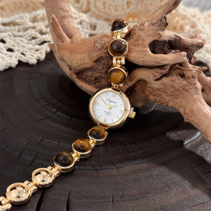 Gold-Tone Gemstone Accent Quartz Watch