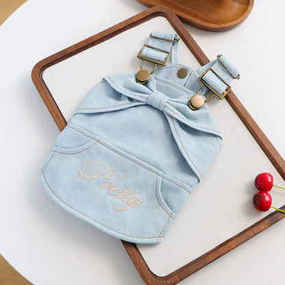 Fashion Dog Denim Jumpsuit with Bowknot Design