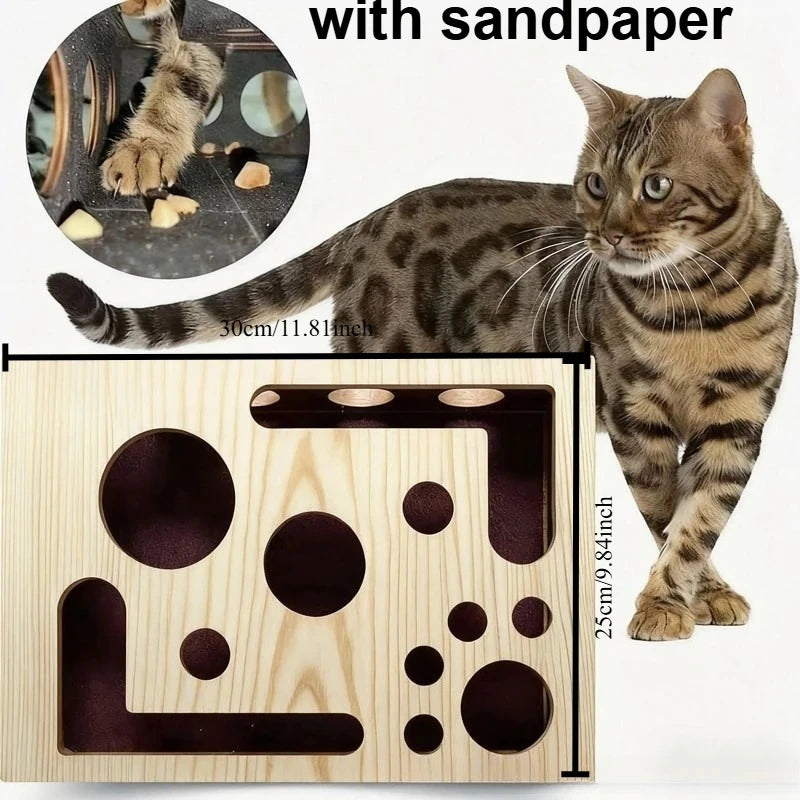 Wood Cat Maze Toy with Interactive Ball & Nail File