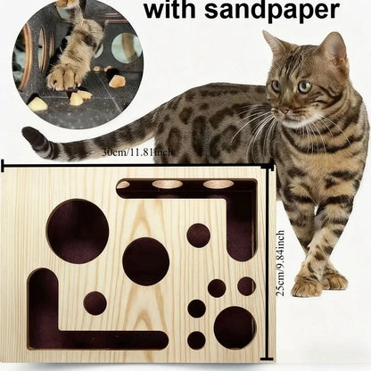 Wood Cat Maze Toy with Interactive Ball & Nail File