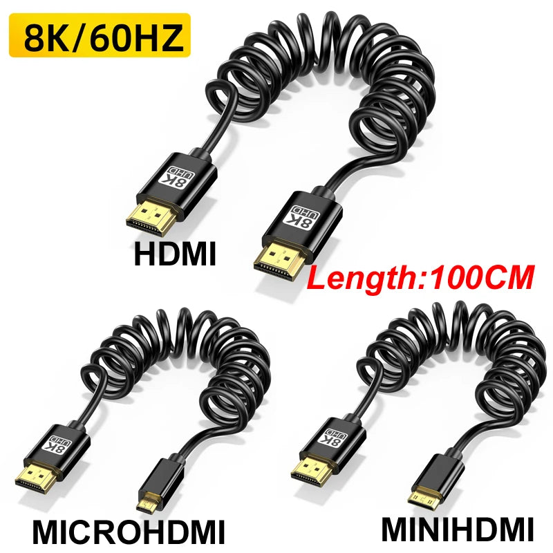 8K HDMI 2.1 Coiled Mini & Micro HDMI Cable