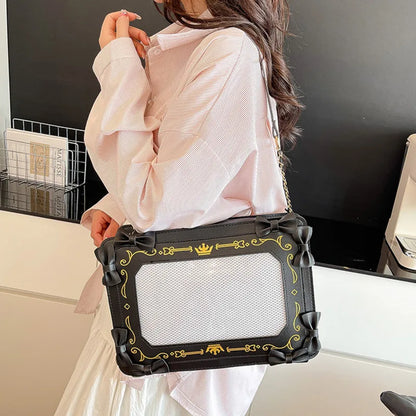 Y2K Bow Ita Bag Transparent Pocket Crossbody Handbag