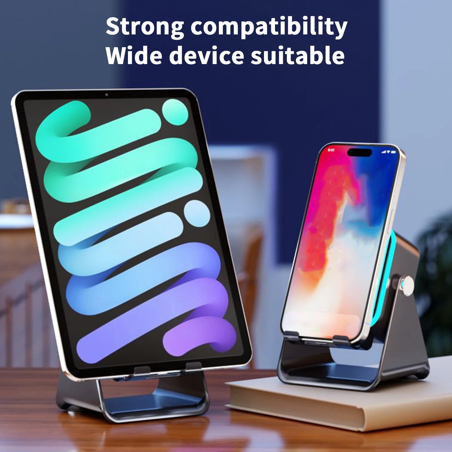 Folding Phone Holder with Wireless Speaker & LED Light