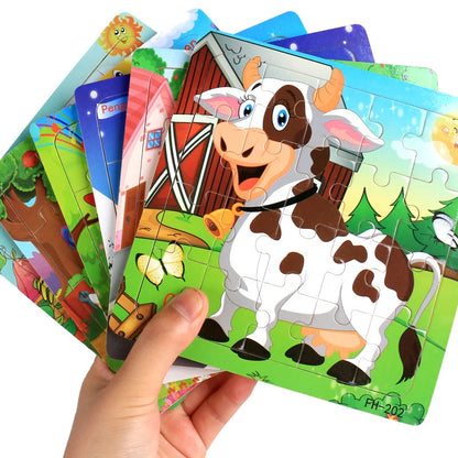 Wooden Cartoon Animal & Vehicle Jigsaw Puzzle