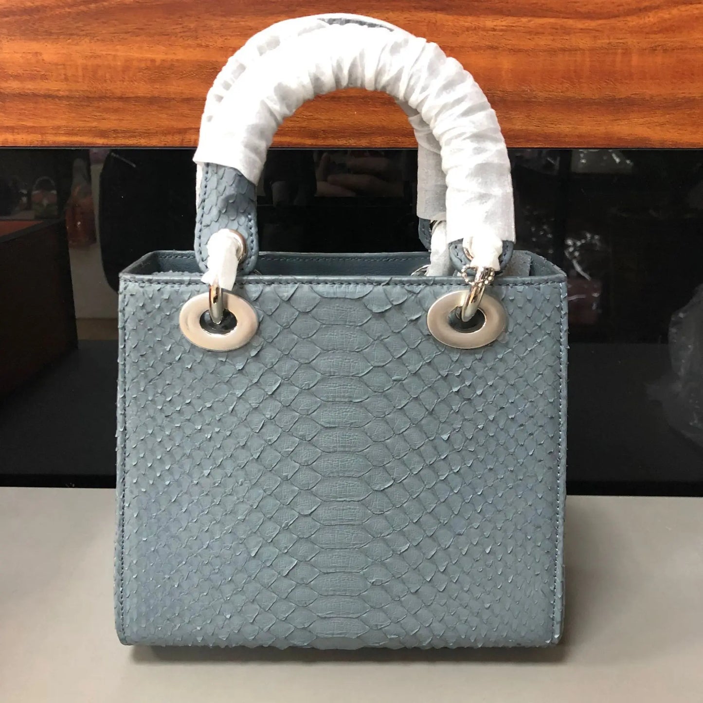 Genuine Snakeskin Leather Top Handle Handbag