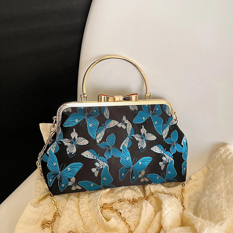 Vintage Embroidered Chain Clutch Handbag
