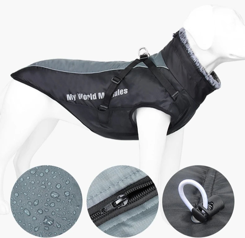 Reflective Winter Dog Coat with Faux Fur Collar for Large Dogs