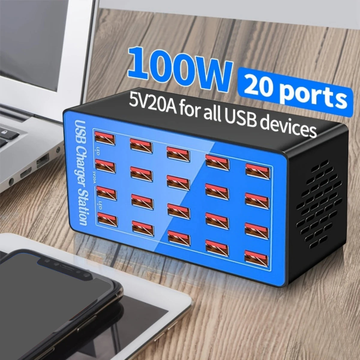 20-Port 100W USB Charging Statio