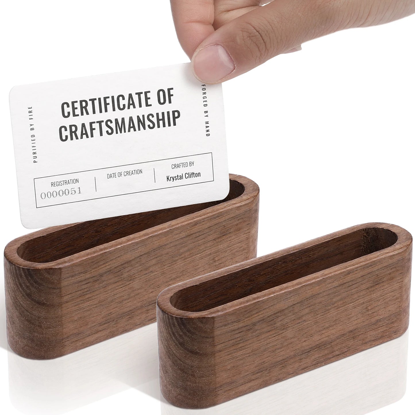 Wooden Business Card Holder Desk Organizer with Pen Slot