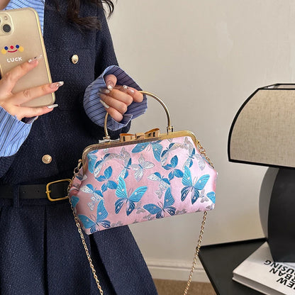 Vintage Embroidered Chain Clutch Handbag