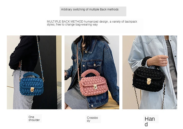 Woven Cotton Chain Crossbody Handbag