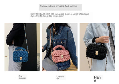 Woven Cotton Chain Crossbody Handbag
