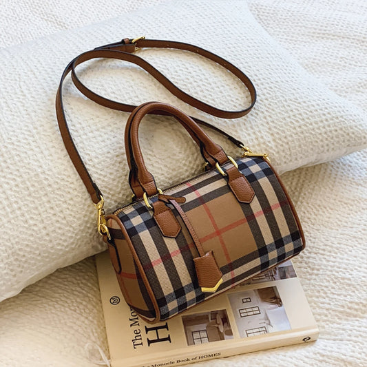Classic Plaid PU Leather Crossbody Tote Bag