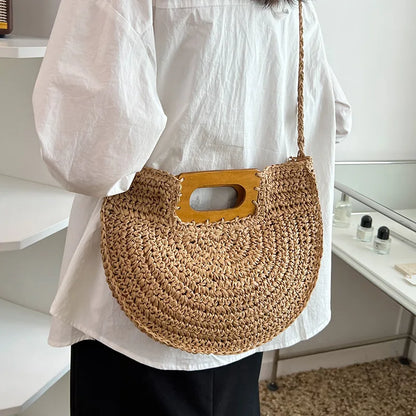 Handwoven Bohemian Straw Shopper Tote Bag