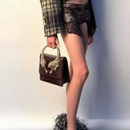 Elegant Croc-Texture Top Handle Handbag