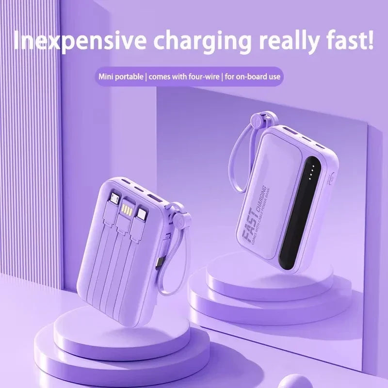 Portable Power Bank with Built-In Charging Cables